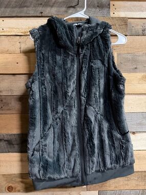 The North Face Charcoal Faux Fur Hooded Vest
